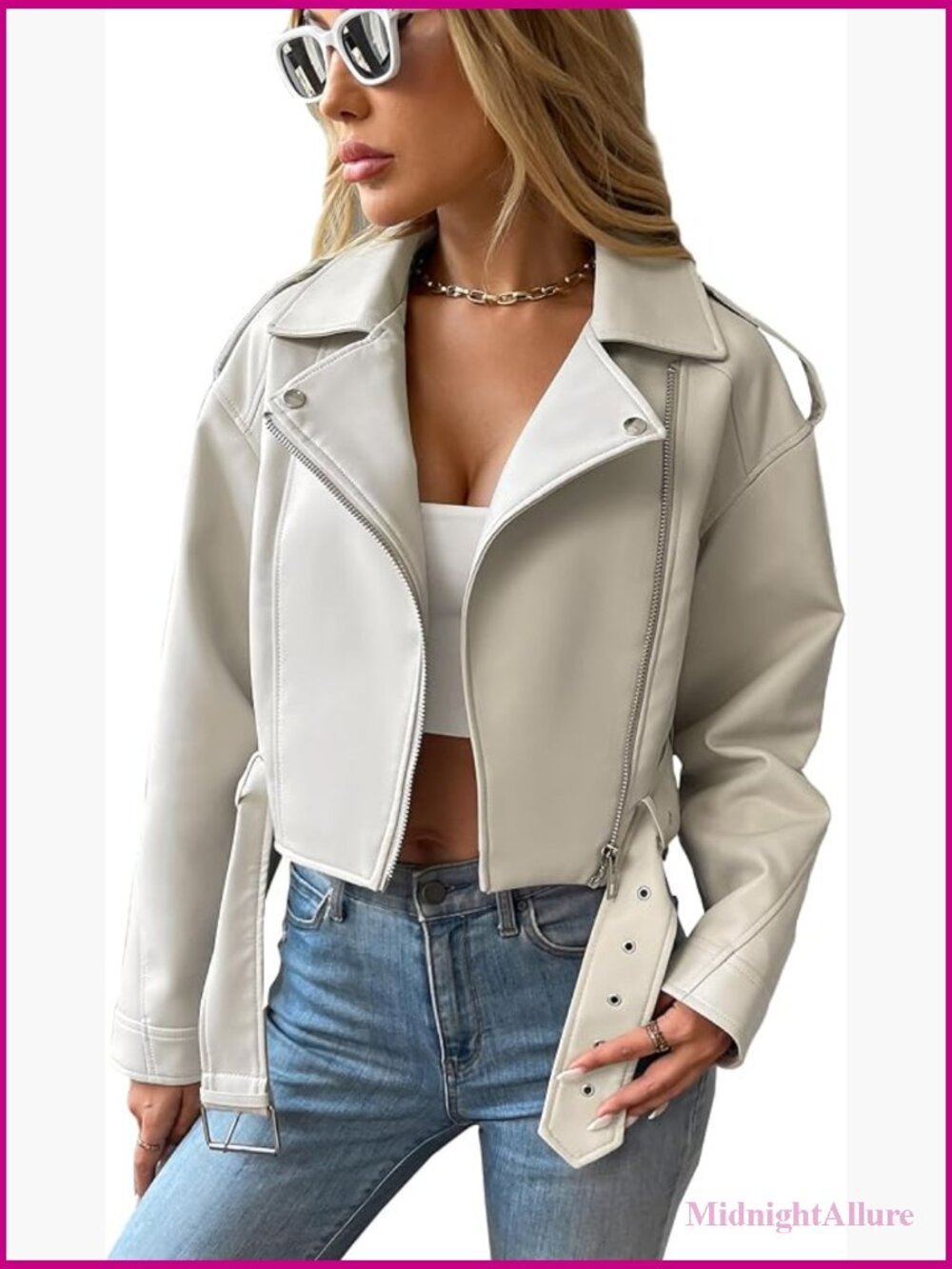 Faux Leather Cropped Motor Biker Coat with Belt